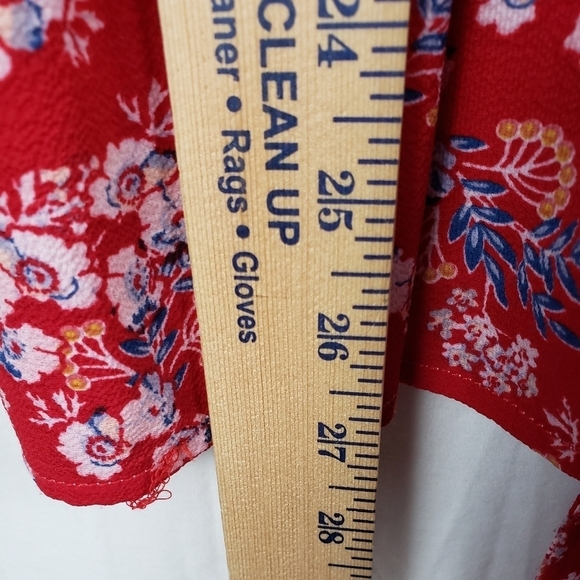 Max Edition Red Floral Long Sleeve Bohemian Waist Tie Shirt Sz XL - Picture 9 of 10
